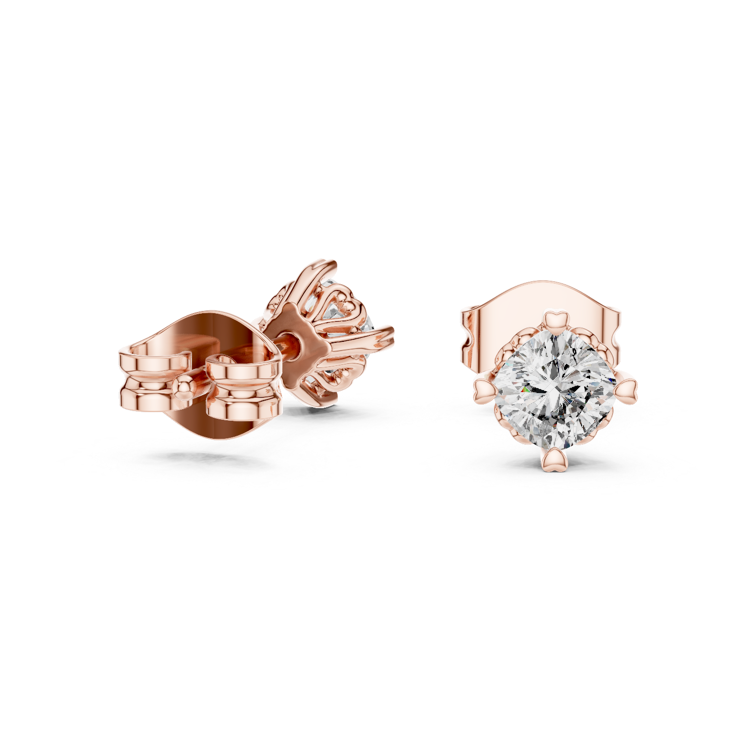 14K Solid Gold Lab Diamond Stud Earrings, Rose Gold, view 1