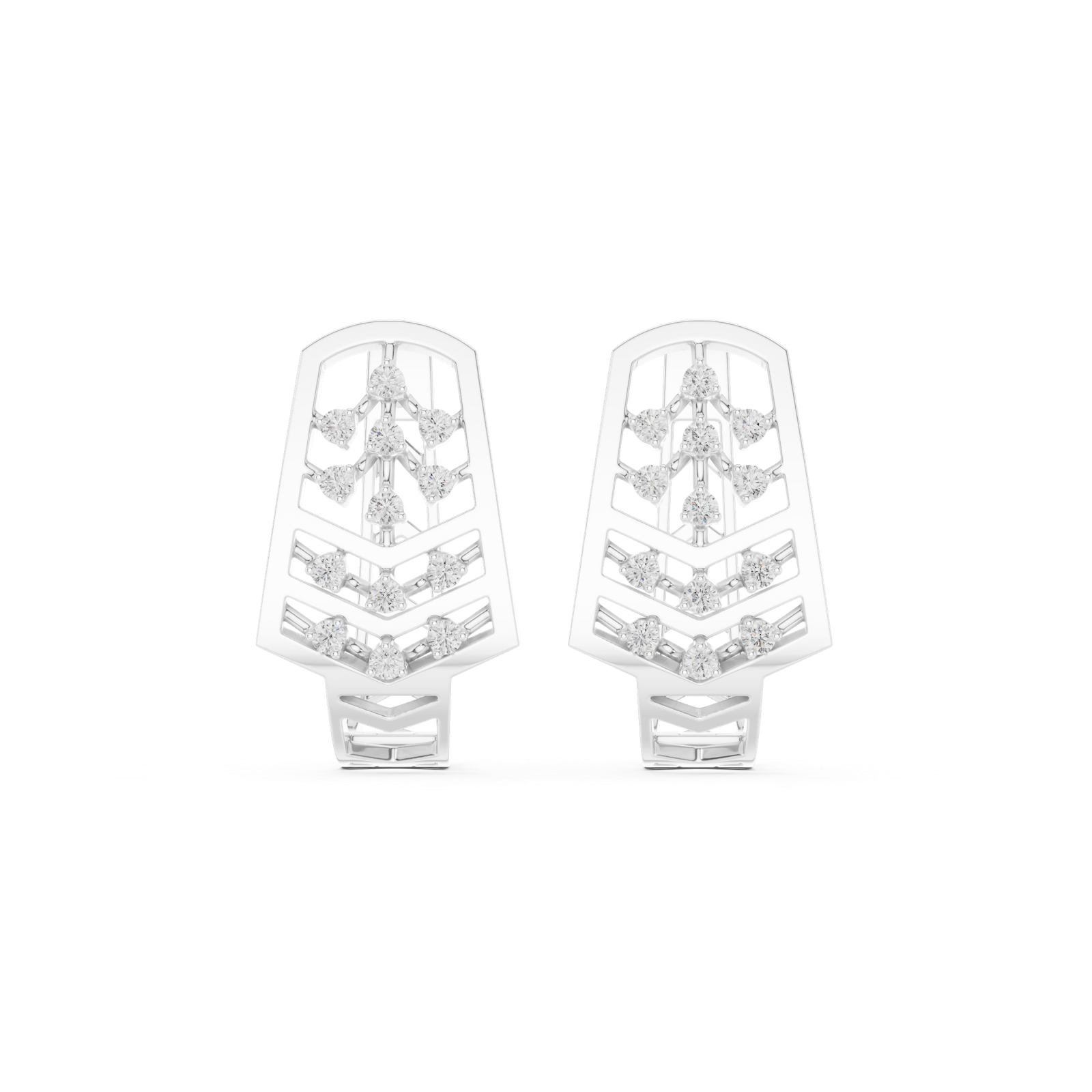 14K Solid Gold Lab Diamond Cluster Earrings, White Gold