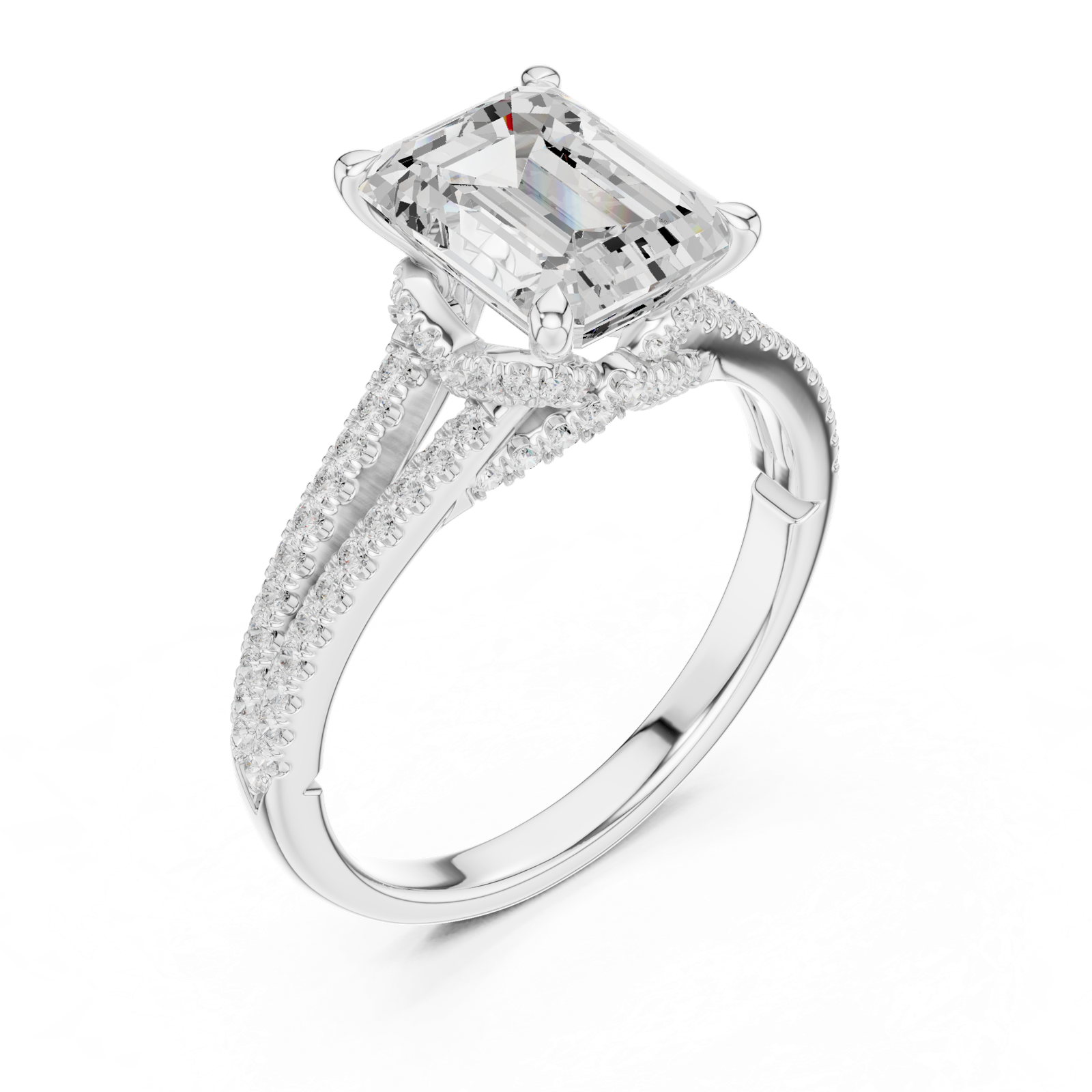 Gold Ring DDLR-252, Emerald center stone, White Gold, view 2
