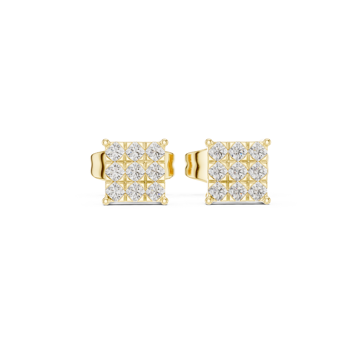 14K Solid Gold Lab Diamond Cluster Earrings, Yellow Gold