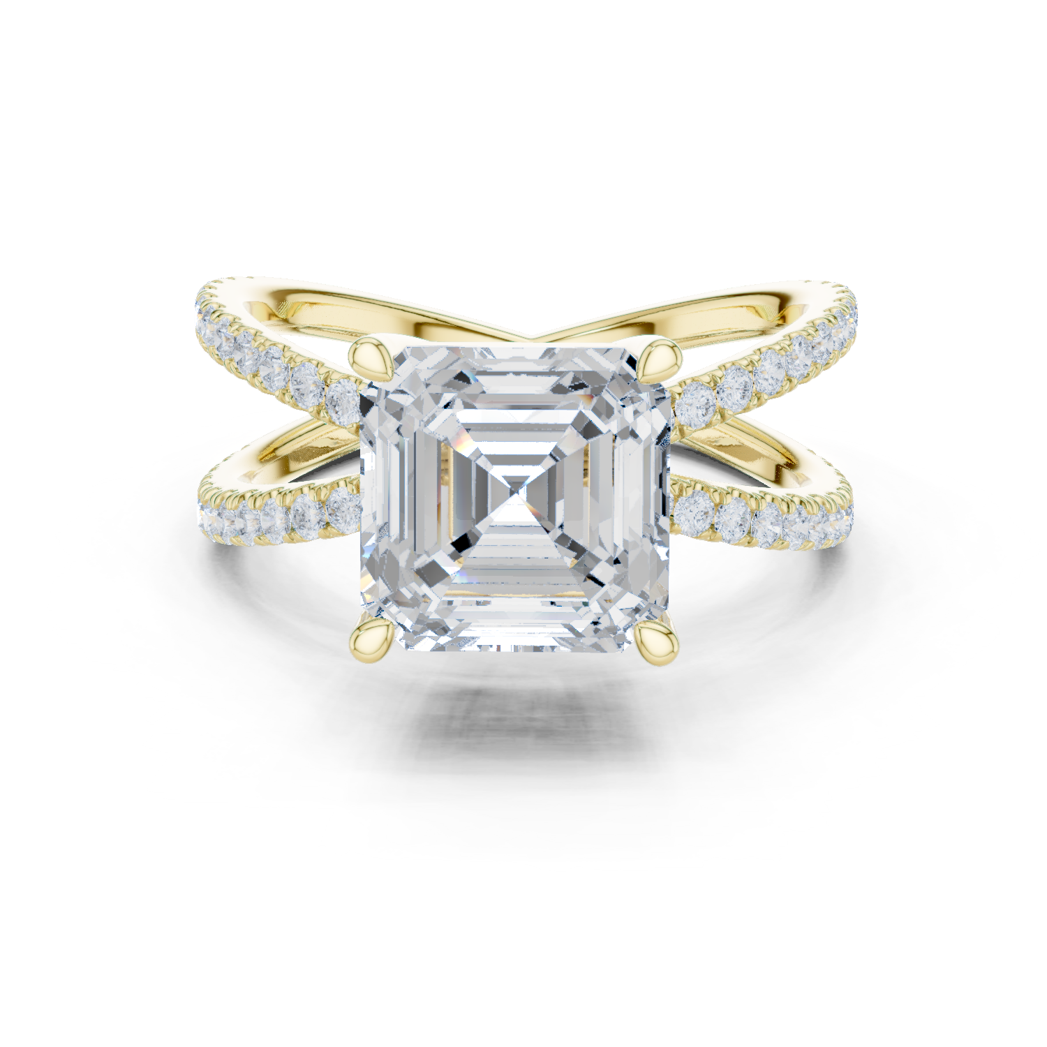 Gold Jewelry, Asscher center stone, Yellow Gold