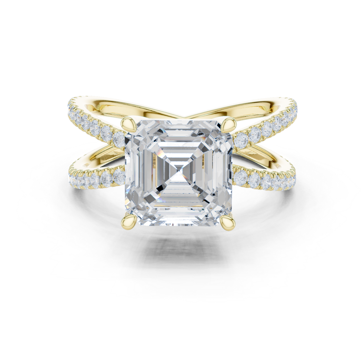 Gold Jewelry, Asscher center stone, Yellow Gold