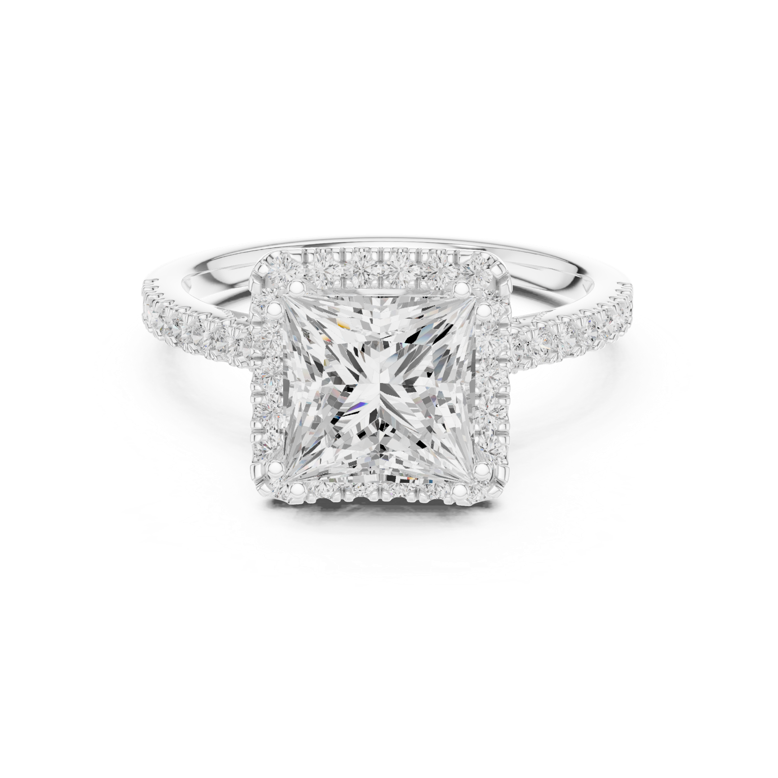 Gold Ring DDLR-255, Princess center stone, White Gold, view 4