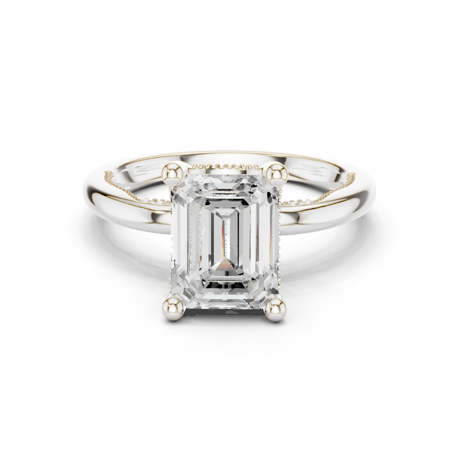 Gold Ring DDLR-175, Emerald center stone, White Gold