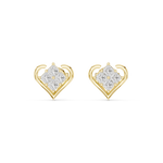 14K Solid Gold Lab Diamond Heart Stud Earrings, Yellow Gold