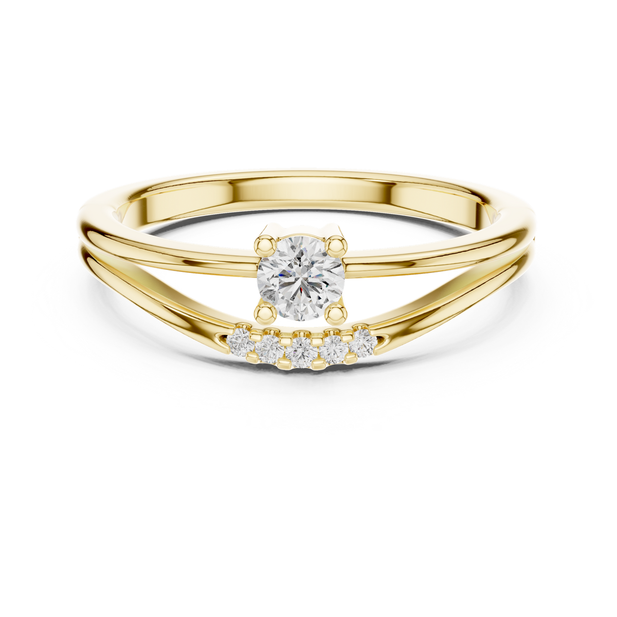 14K Solid Gold Lab Diamond Solitaire Ring, Yellow Gold