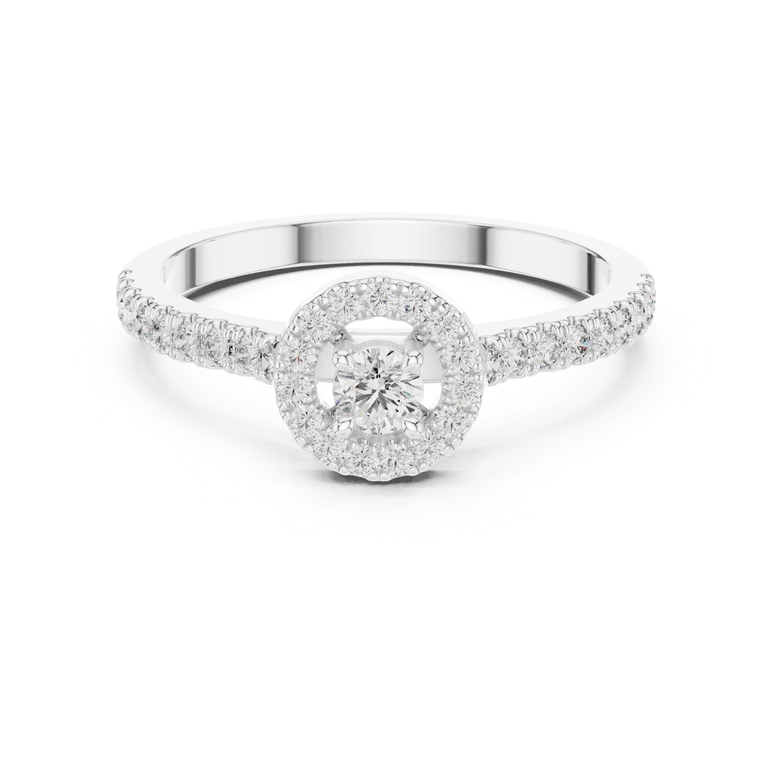 14K Solid Gold Lab Diamond Halo Ring, White Gold