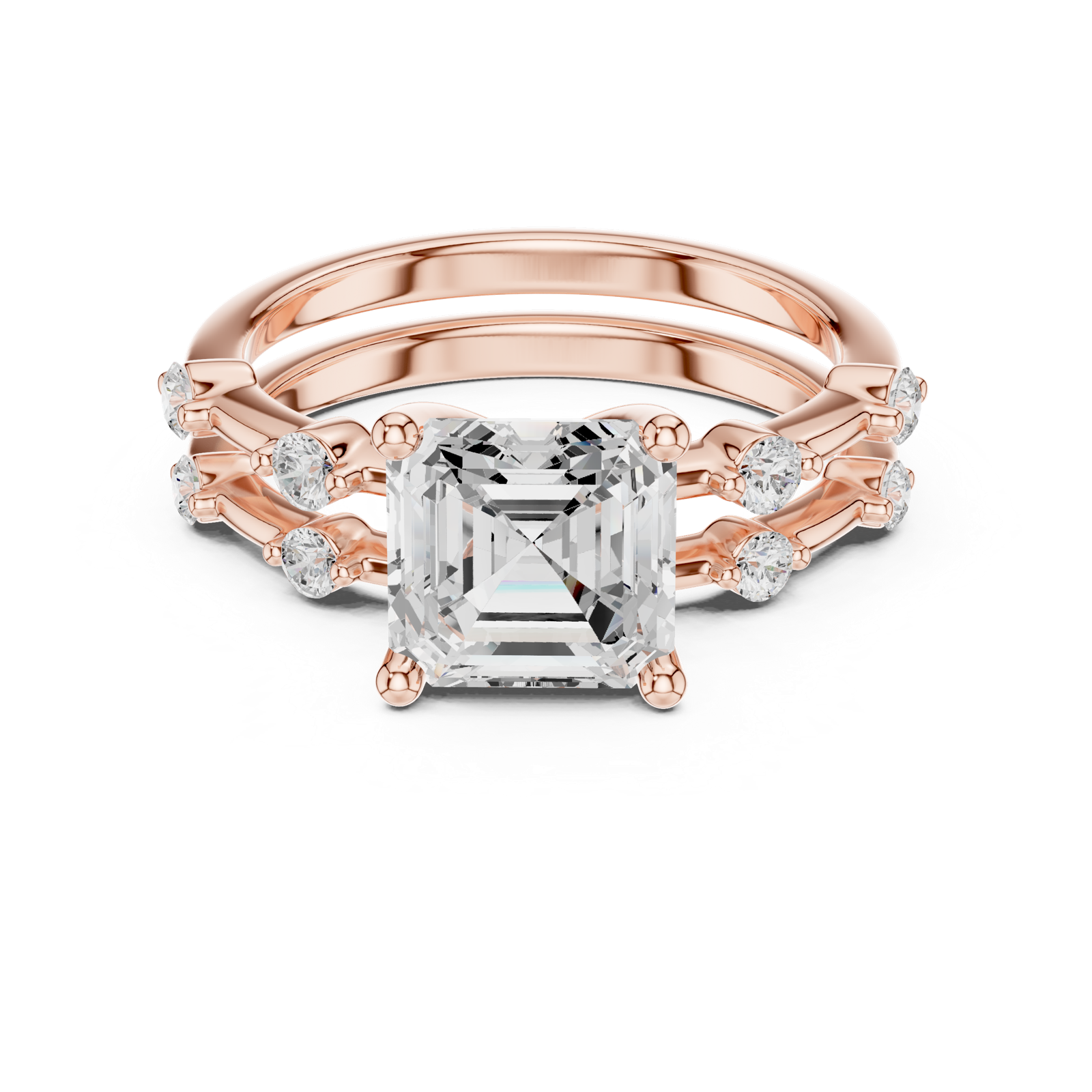 Gold Ring DDLR-441, Asscher center stone, Rose Gold, view 4