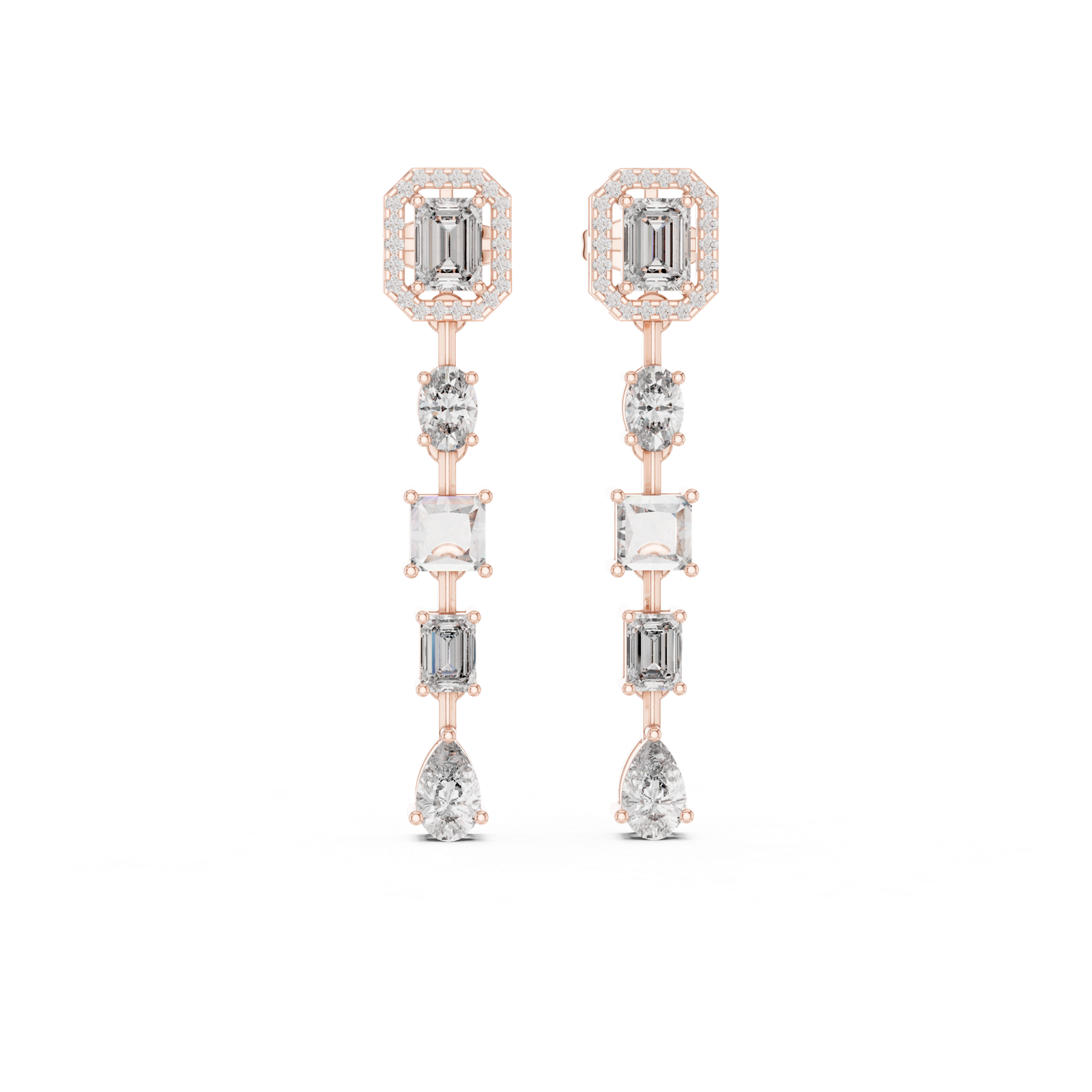 14K Solid Gold Lab Diamond Drop Earrings, Rose Gold, view 4