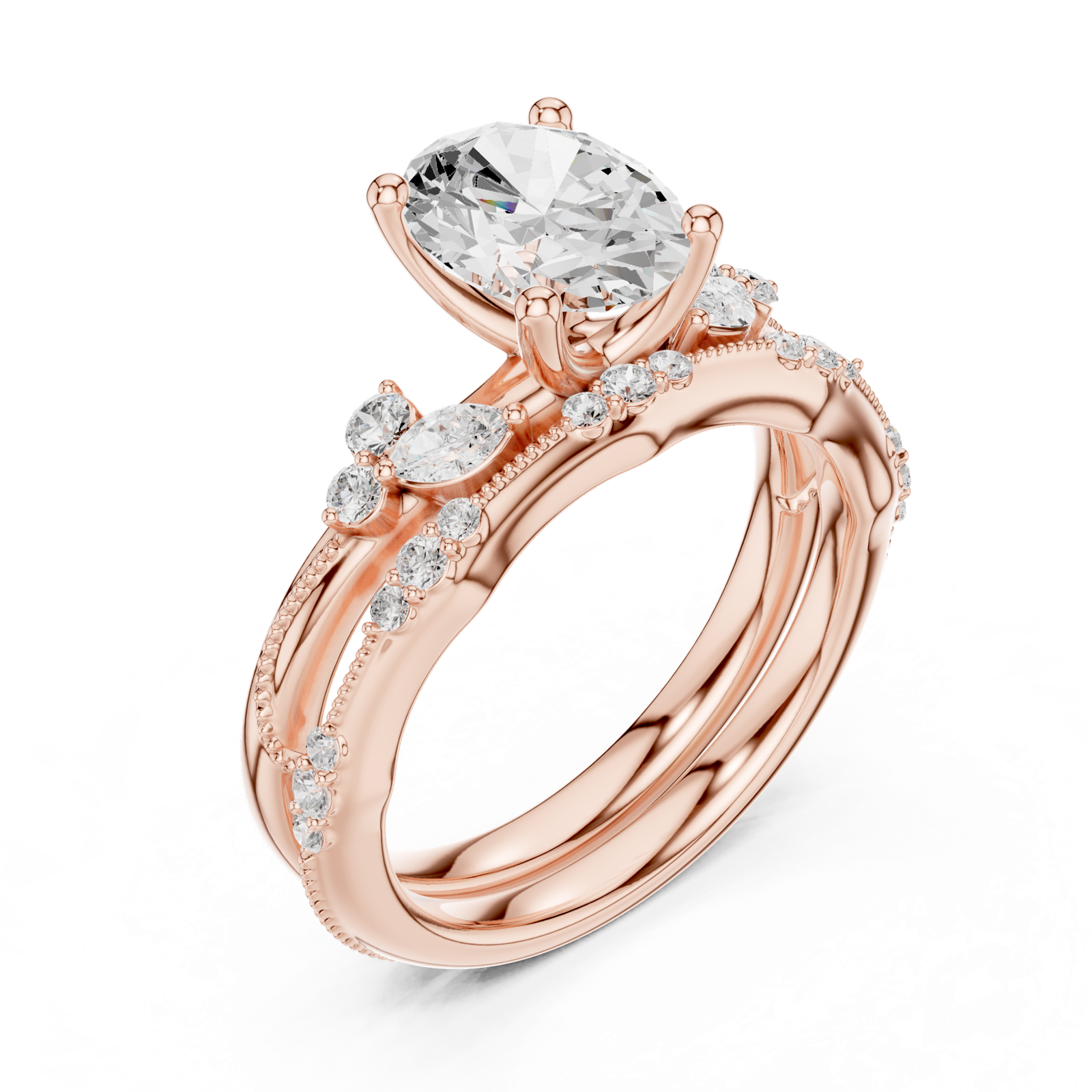 Gold Ring DDLR-299, Oval center stone, Rose Gold, view 2