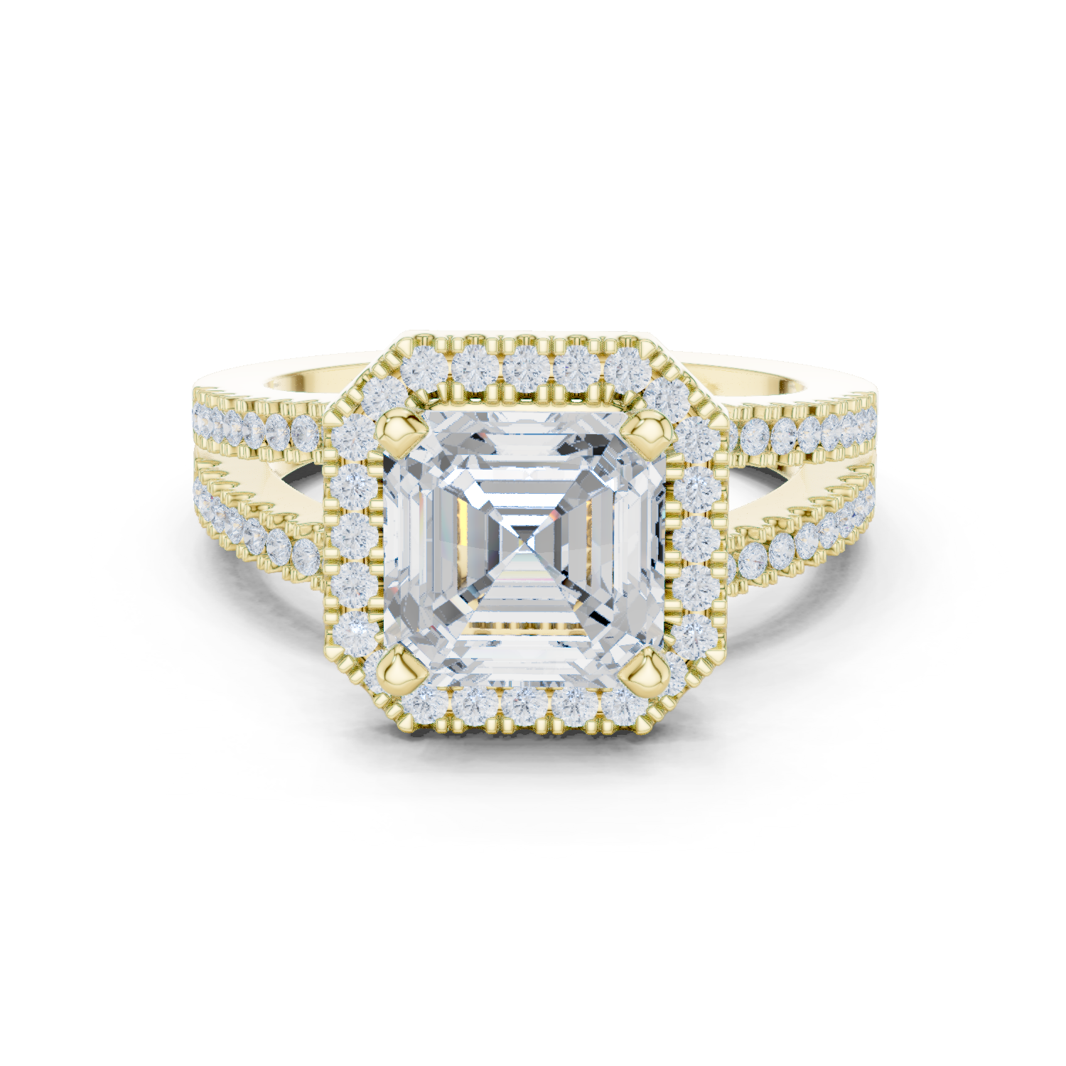 Gold Ring DDLR-350, Asscher center stone, Yellow Gold