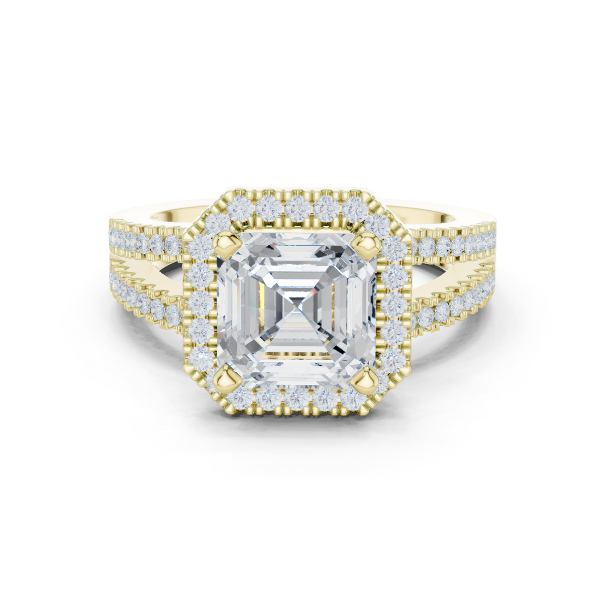 Gold Ring, Asscher center stone, Yellow Gold