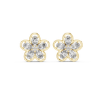 14K Solid Gold Lab Diamond Flower Cluster Earrings, Yellow Gold