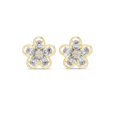14K Solid Gold Lab Diamond Flower Cluster Earrings, Yellow Gold
