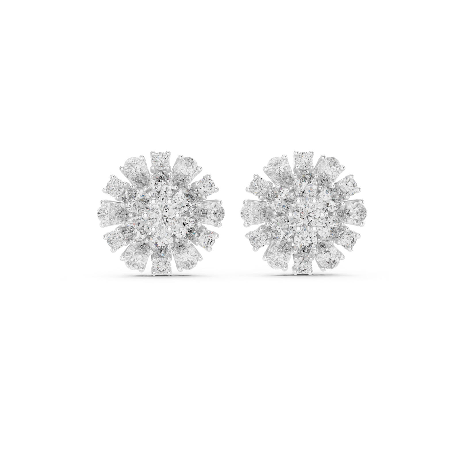 14K Solid Gold Lab Diamond Halo Earrings, White Gold