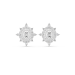 14K Solid Gold Lab Diamond Star Cluster Earrings, White Gold