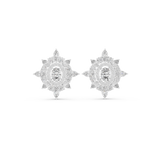 14K Solid Gold Lab Diamond Star Cluster Earrings, White Gold