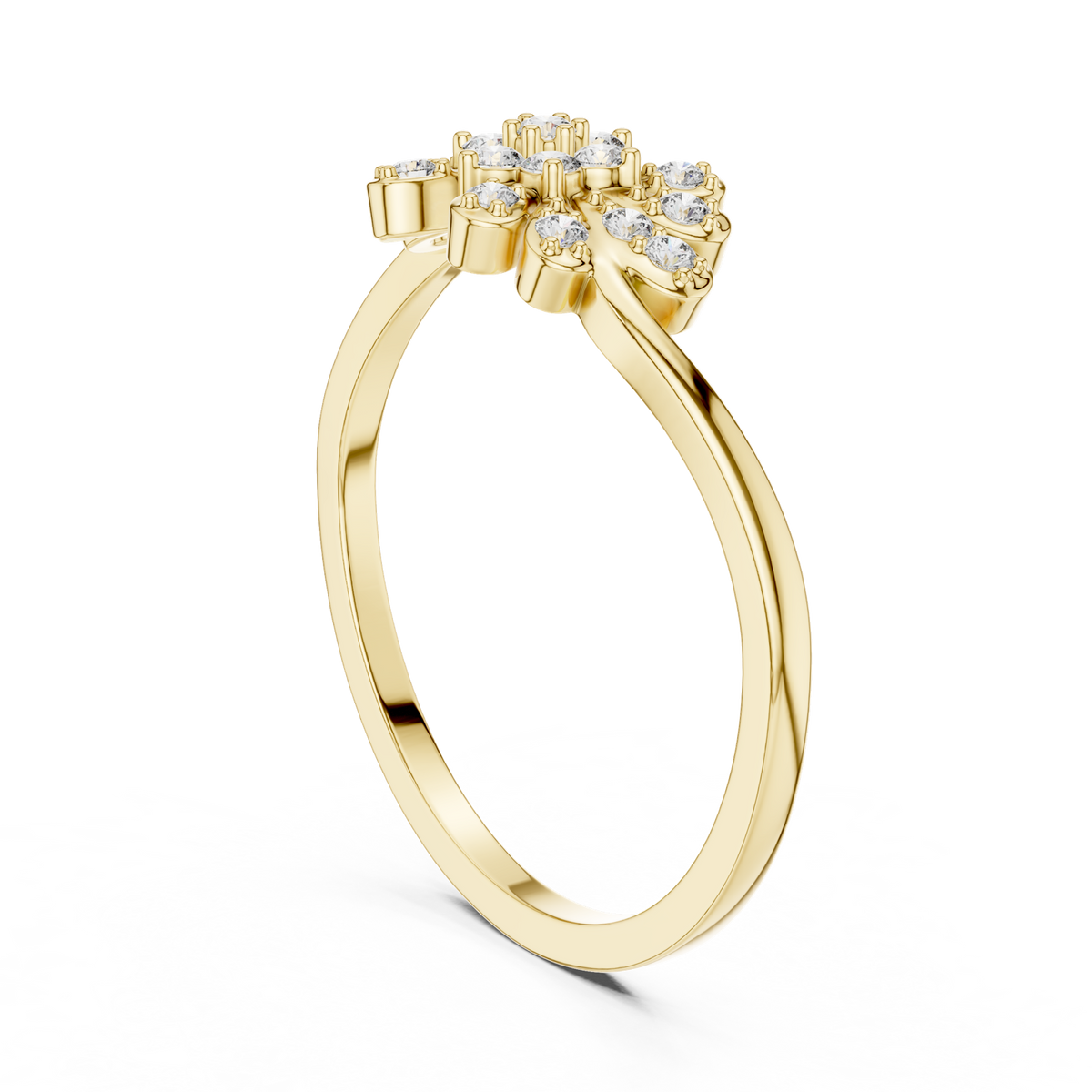 14K Solid Gold Lab Diamond Flower Cluster Ring, Yellow Gold, view 1