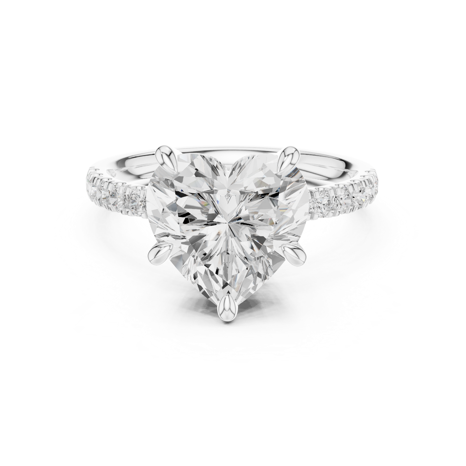 Gold Ring DDLR-259, Heart center stone, White Gold, view 4