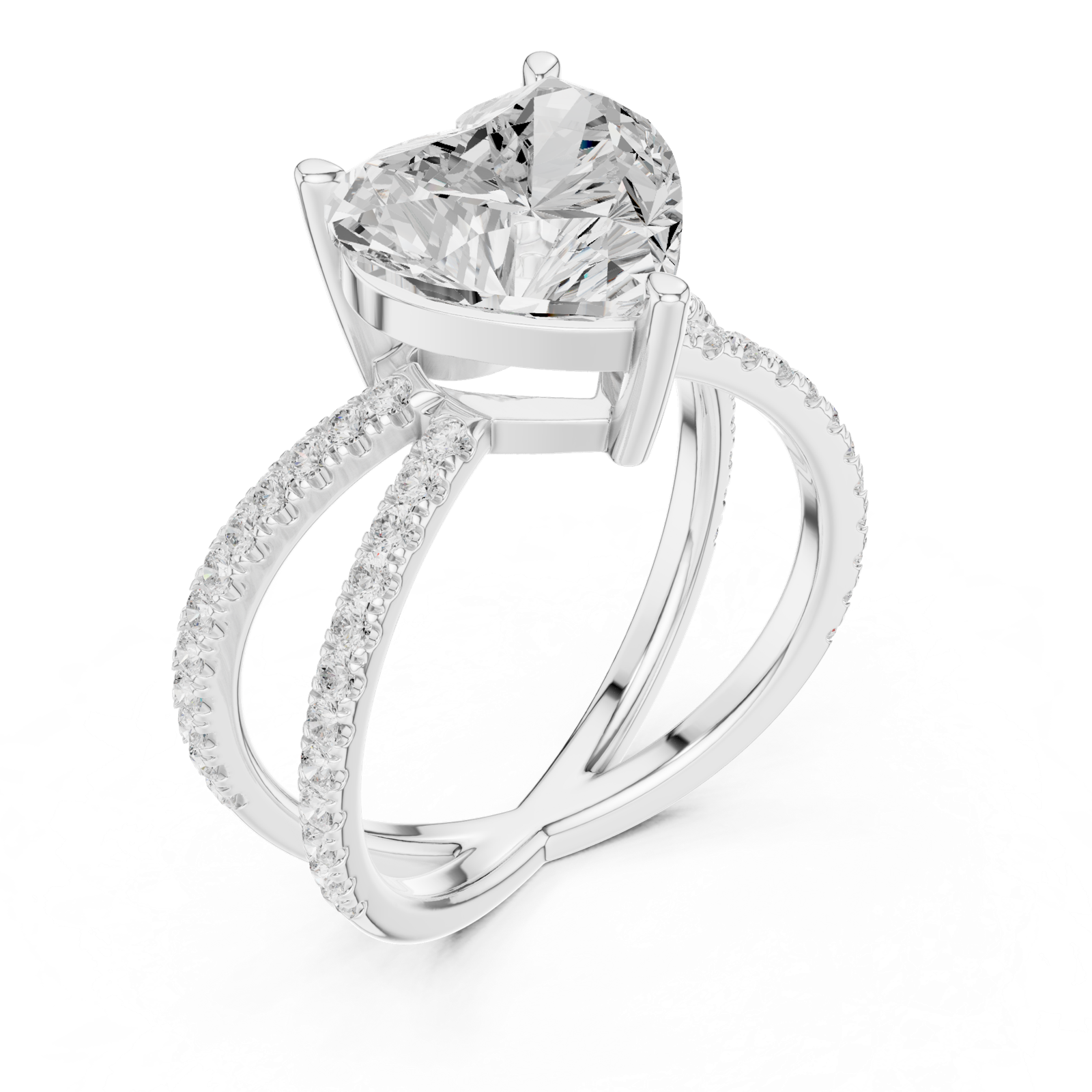 Gold Jewelry L36-25, Heart center stone, White Gold, view 2
