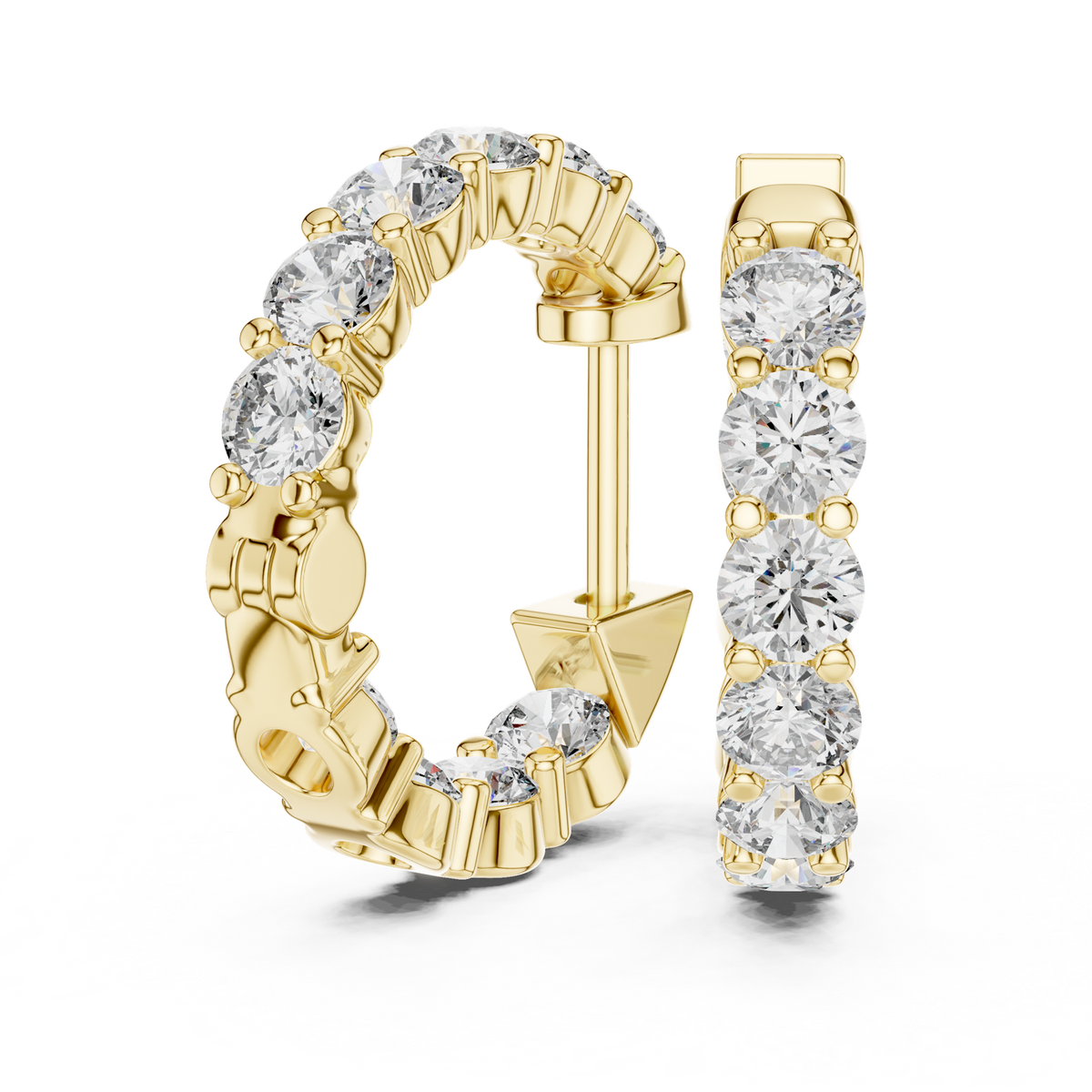 14K Solid Gold Lab Diamond Huggie Earrings, Yellow Gold, view 1