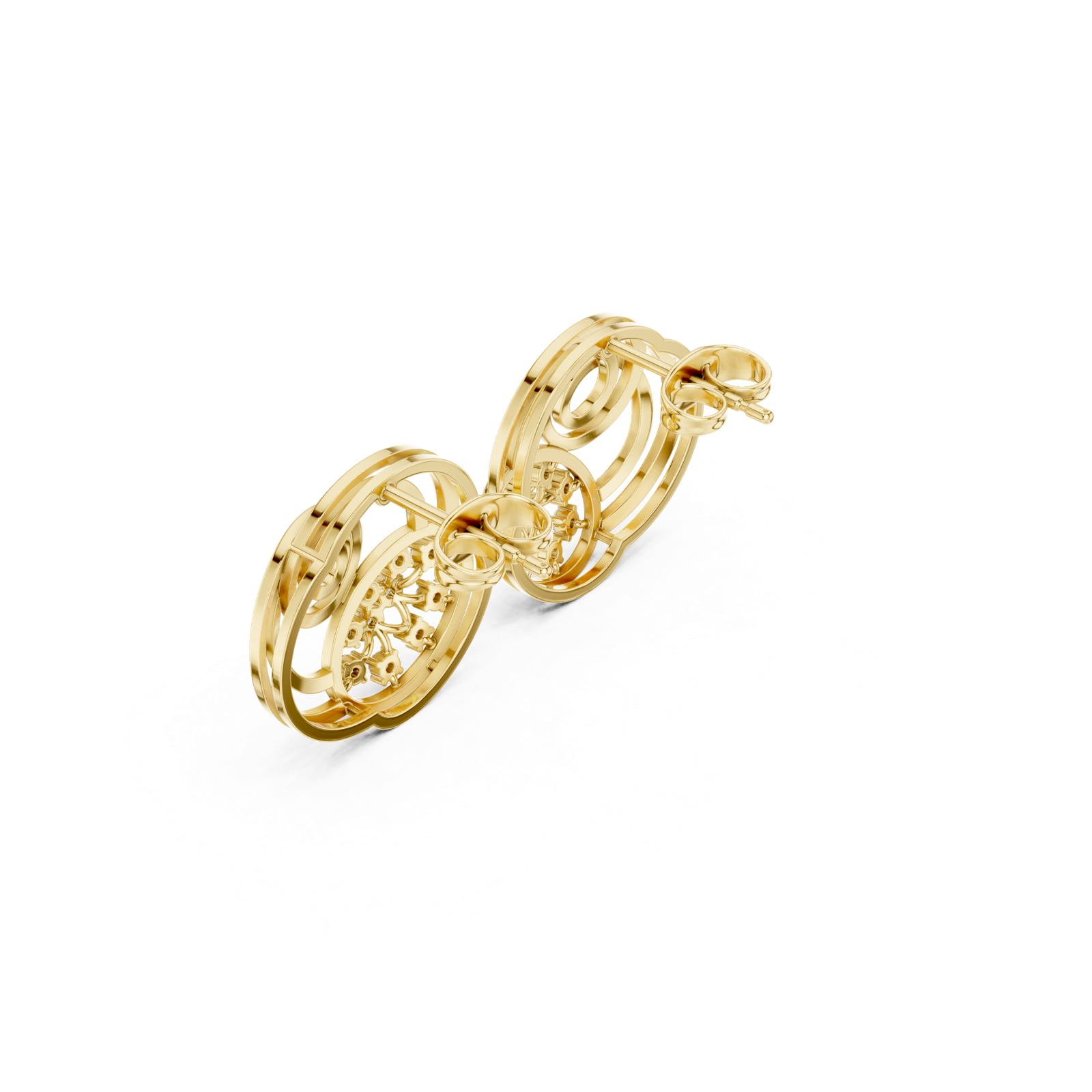 14K Solid Gold Lab Diamond Cluster Earrings, Yellow Gold, view 2