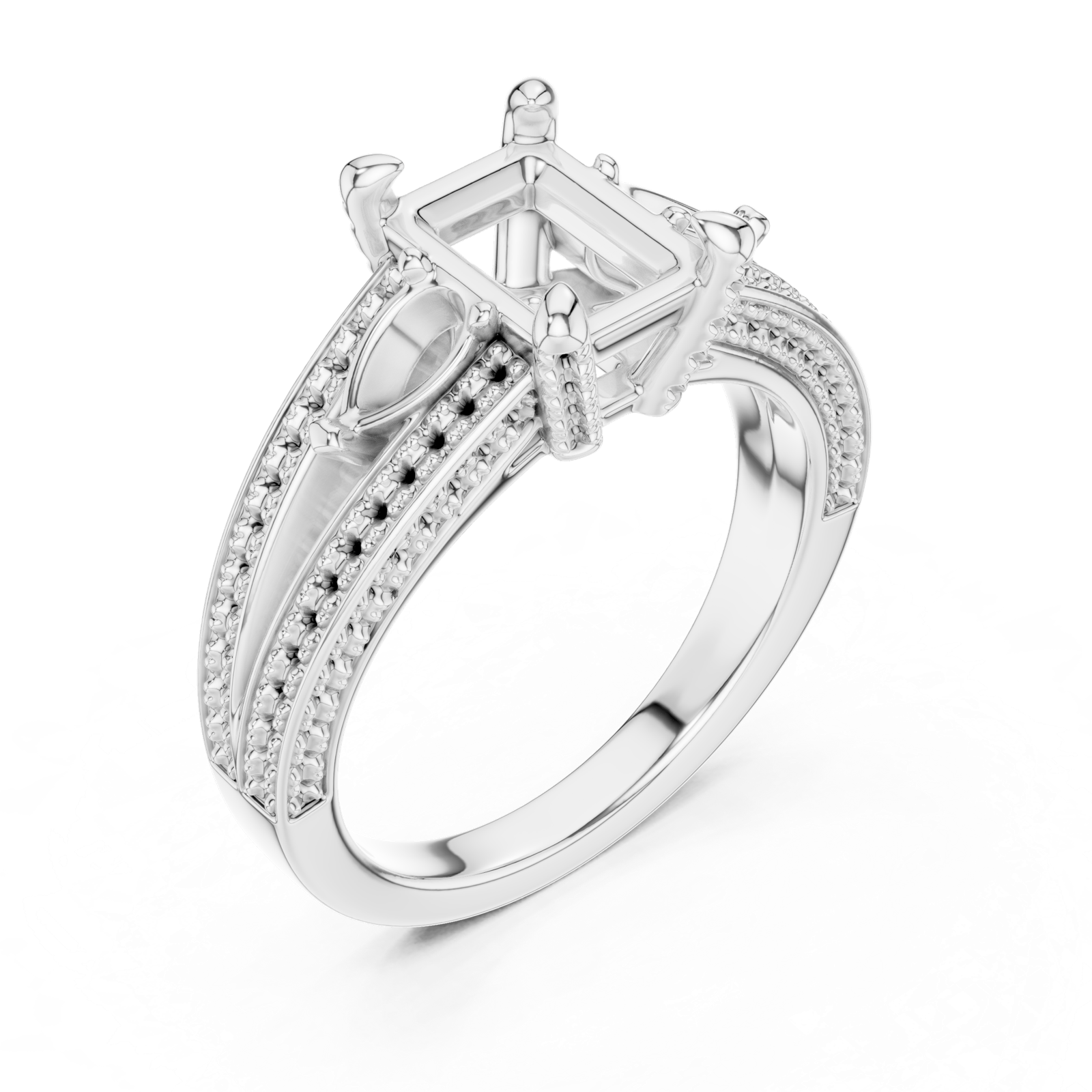 Gold Ring, Radiant center stone, White Gold, view 2