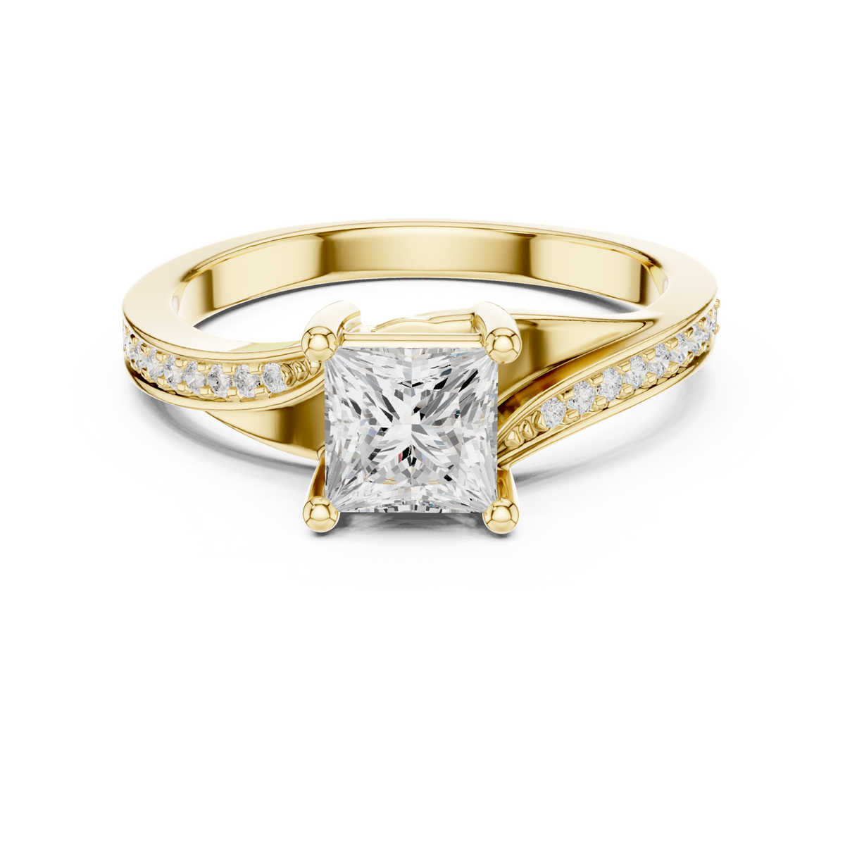 14K Solid Gold Lab Diamond Three-Stone Ring, Yellow Gold