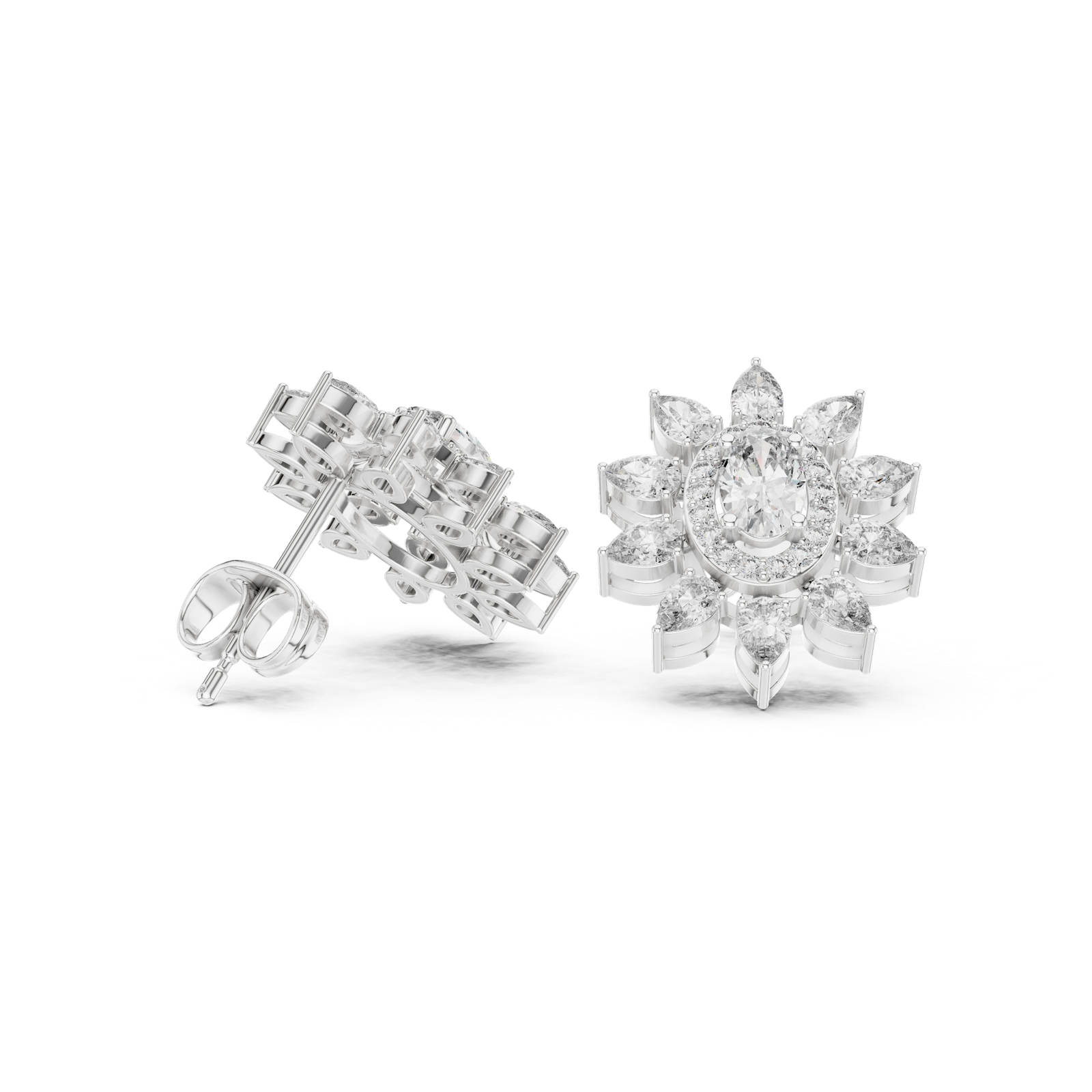 Gold Earrings AGDER-270, White Gold, view 1