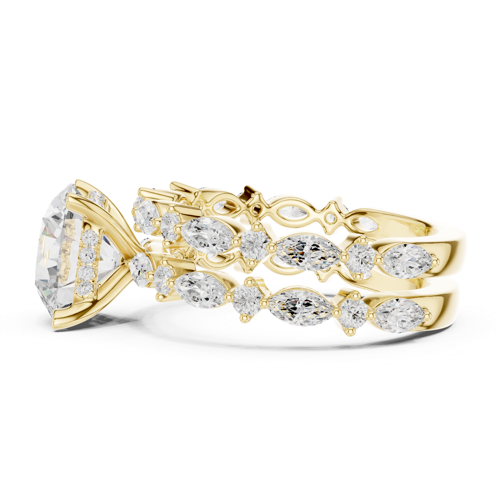 Gold Ring DDLR-301, Round center stone, Yellow Gold, view 3