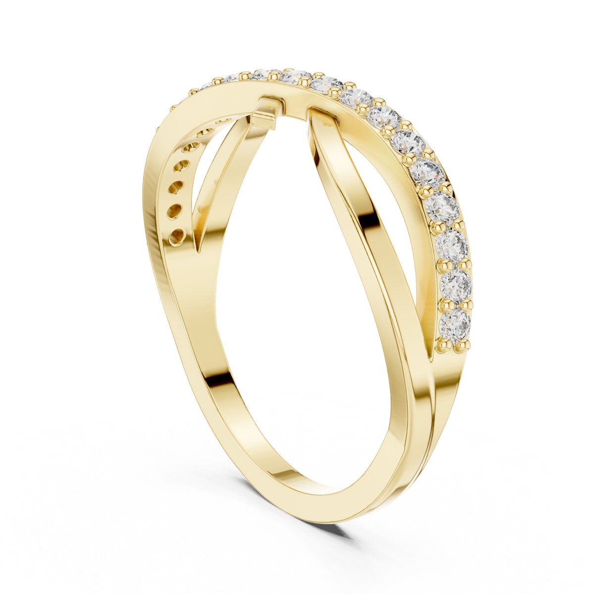 14K Solid Gold Lab Diamond Crossover Ring, Yellow Gold, view 1