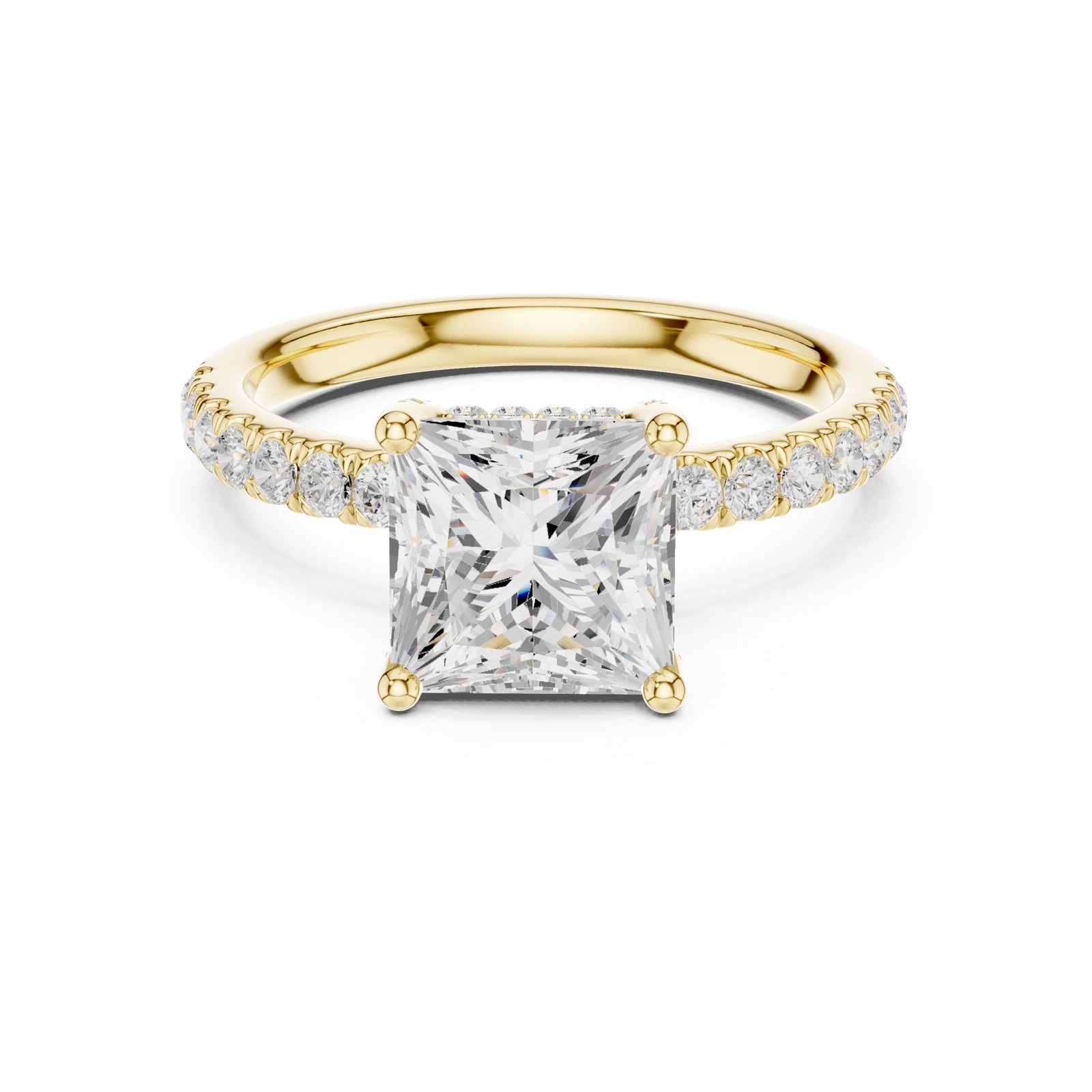 Gold Ring DDLR-161, Princess center stone, Yellow Gold, view 4