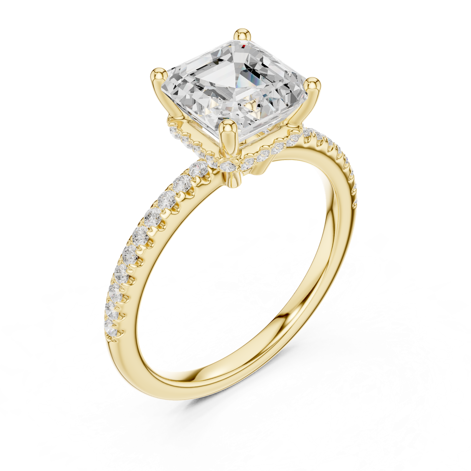 Gold Ring DDLR-177, Asscher center stone, Yellow Gold, view 2