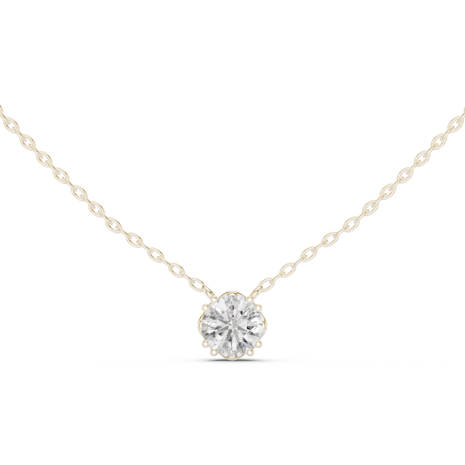 14K Solid Gold Lab Diamond Solitaire Pendant Necklace, White Gold