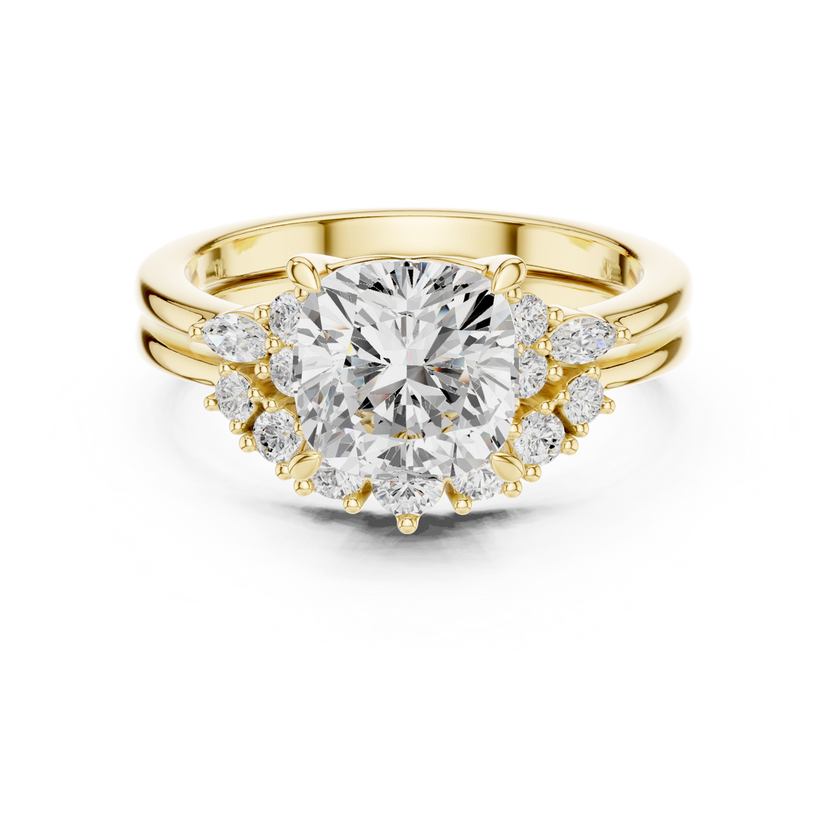 14K Solid Gold Lab Diamond Halo Ring, Yellow Gold
