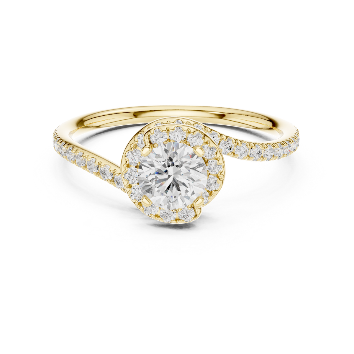 14K Solid Gold Lab Diamond Halo Ring, Yellow Gold