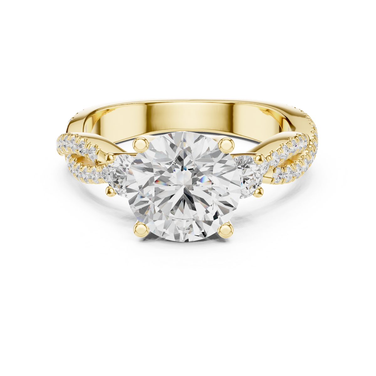 14K Solid Gold Lab Diamond Three-Stone Ring, Yellow Gold