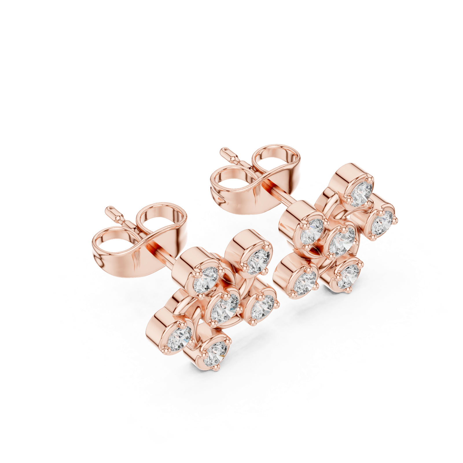 14K Solid Gold Lab Diamond Flower Cluster Earrings, Rose Gold, view 2