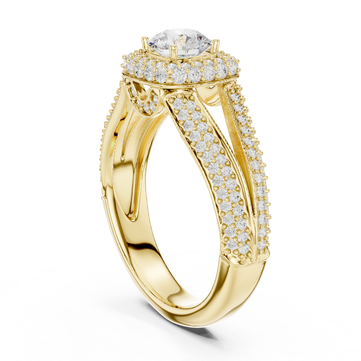 14K Solid Gold Lab Diamond Halo Ring, Yellow Gold, view 1