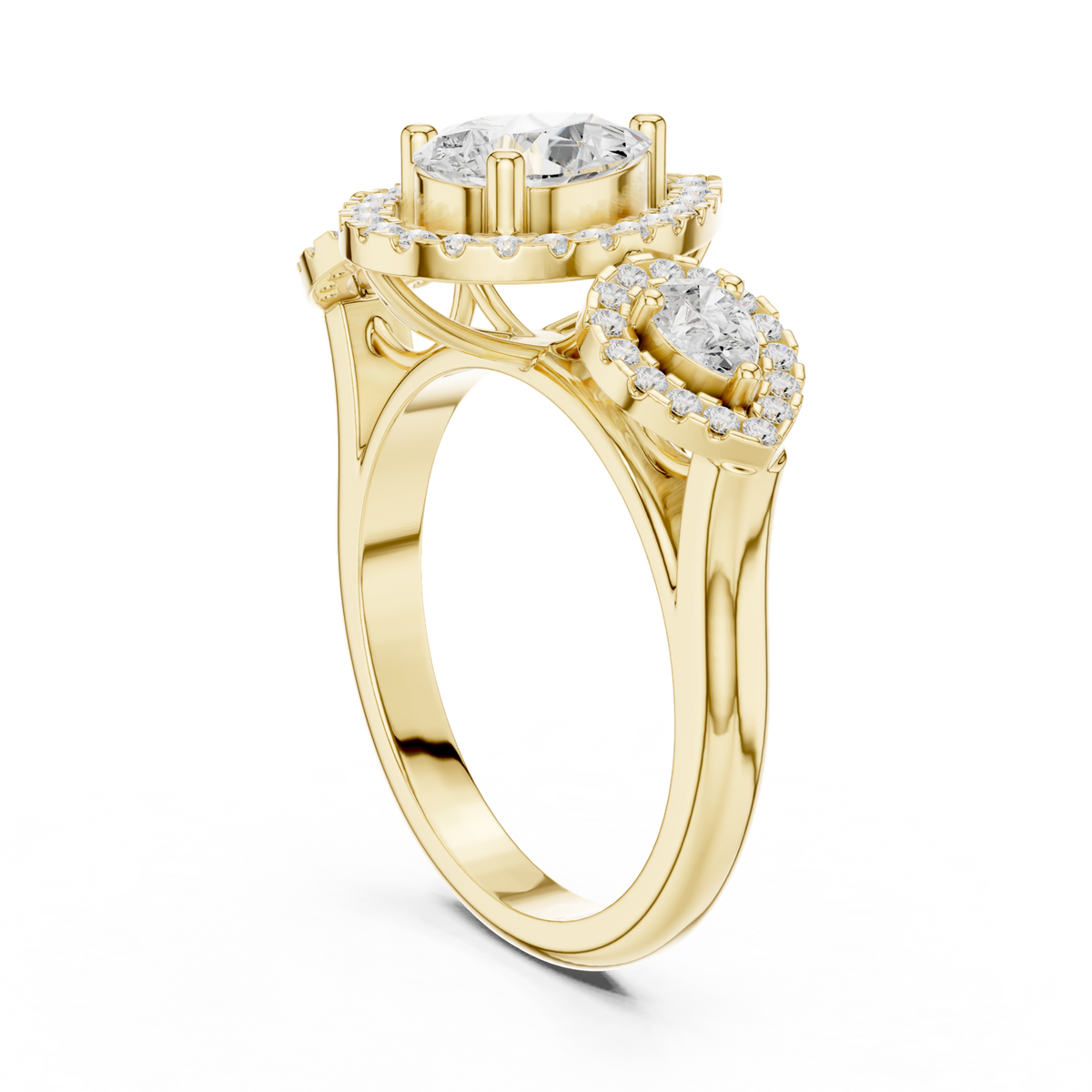 14K Solid Gold Lab Diamond Three-Stone Ring, Yellow Gold, view 1
