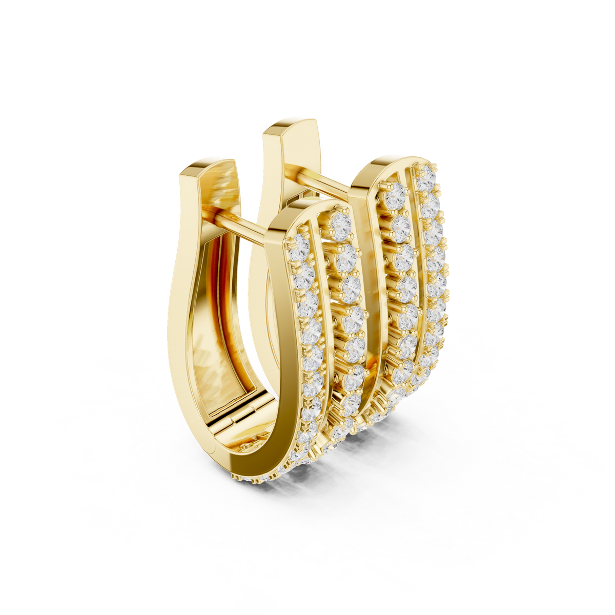 14K Solid Gold Lab Diamond Huggie Earrings, Yellow Gold, view 1