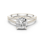 Gold Ring DDLR-252, Cushion center stone, White Gold