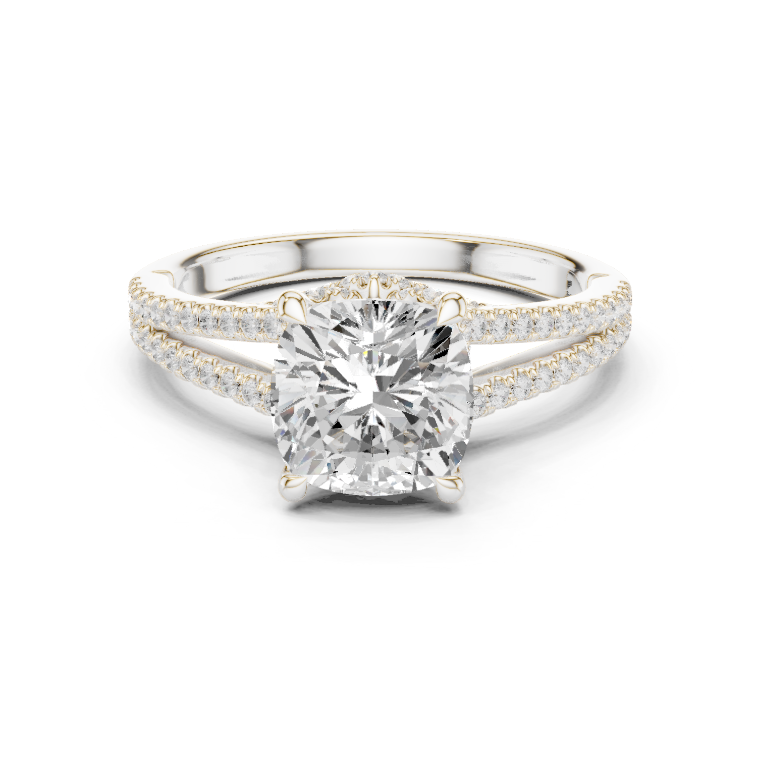 Gold Ring DDLR-252, Cushion center stone, White Gold