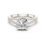 Gold Ring DDLR-252, Cushion center stone, White Gold