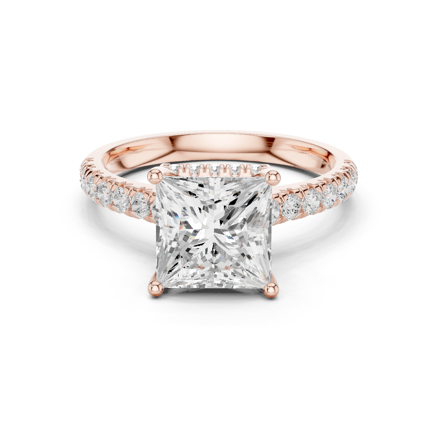 Gold Ring DDLR-258, Princess center stone, Rose Gold