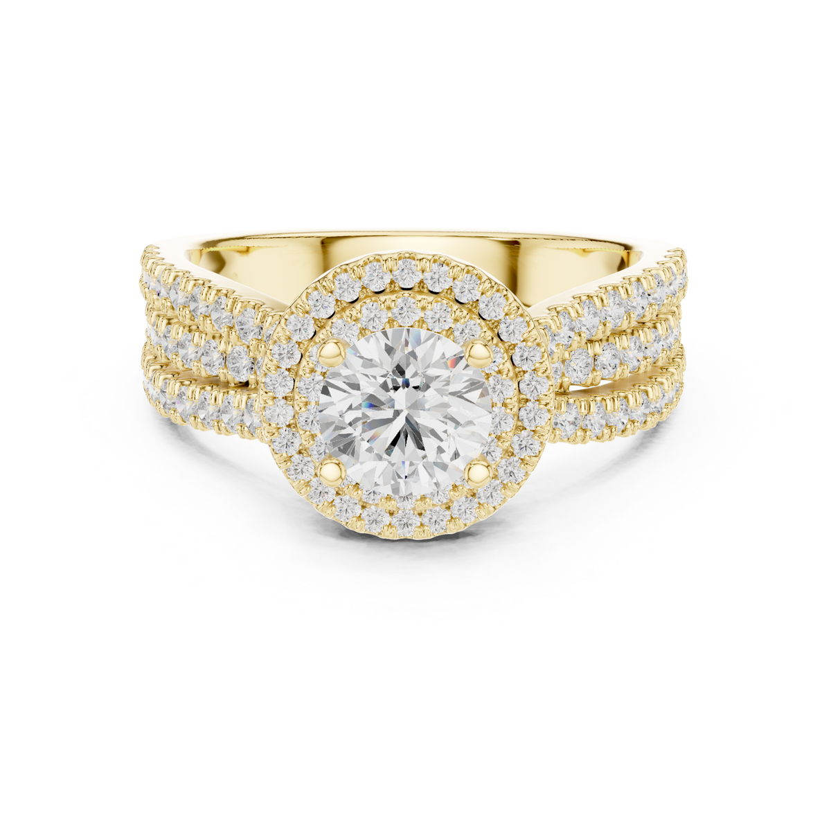 14K Solid Gold Lab Diamond Halo Ring, Yellow Gold