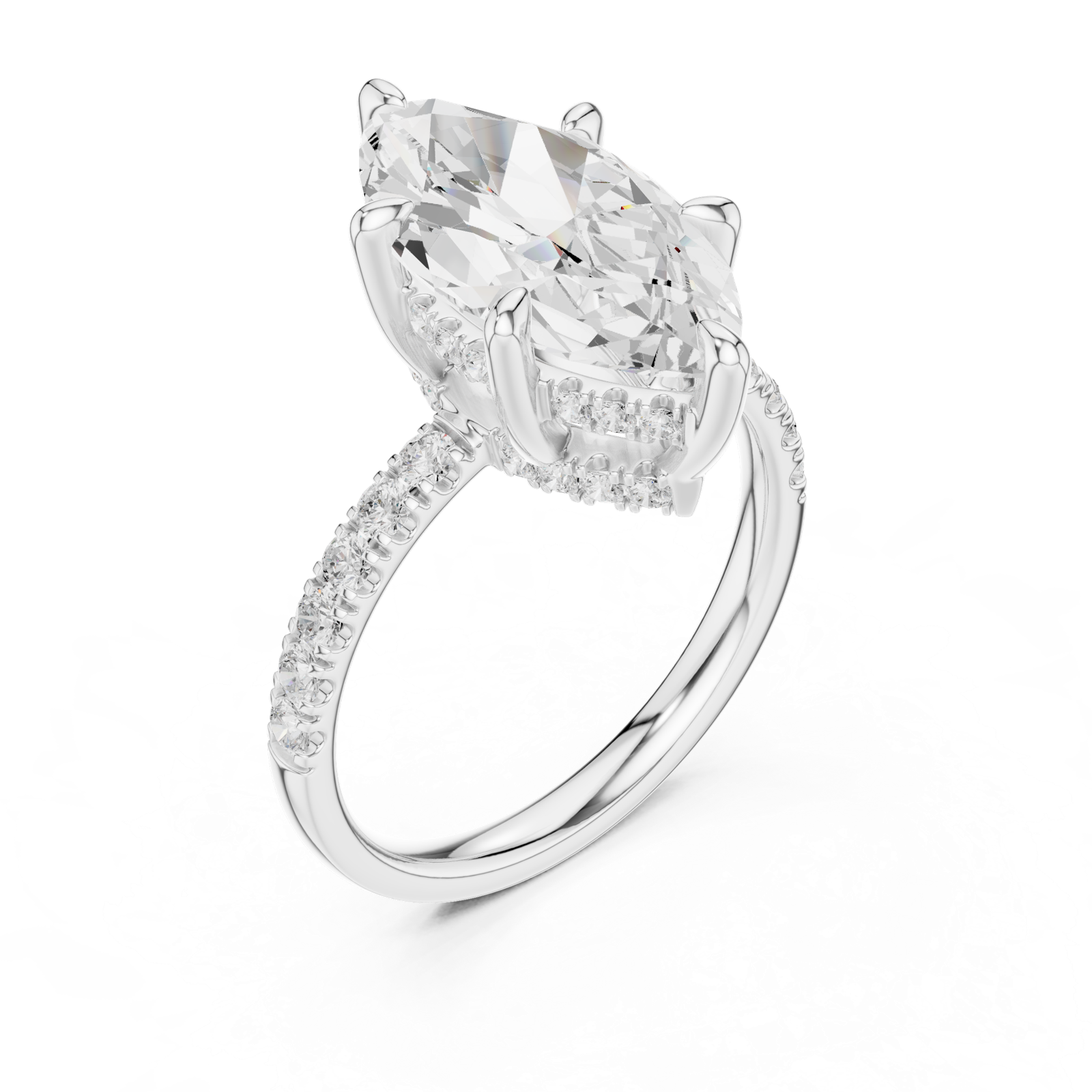 Gold Ring DDLR-259, Marquise center stone, White Gold, view 2