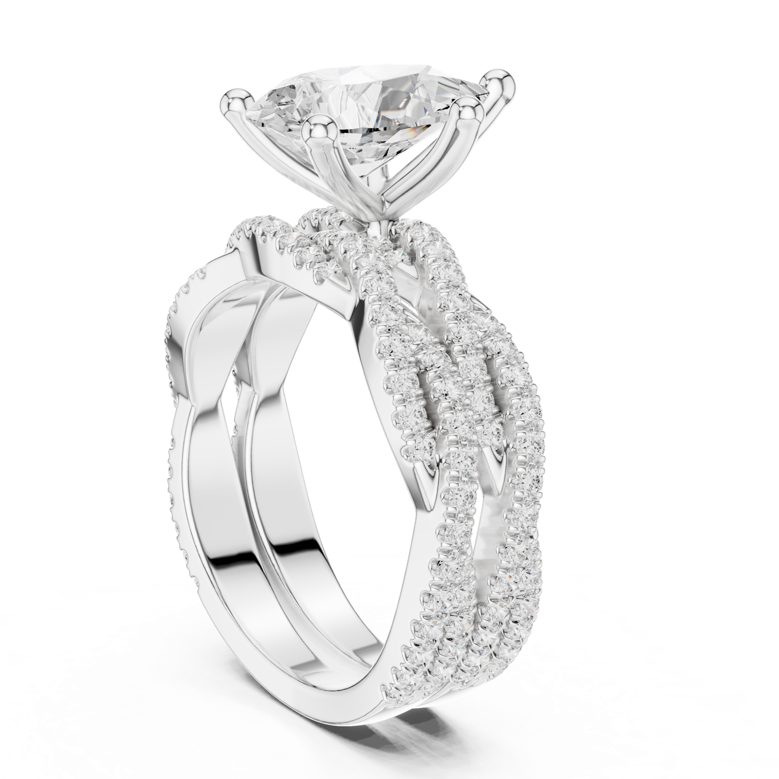 Gold Ring DDLR-300, Pear center stone, White Gold, view 1