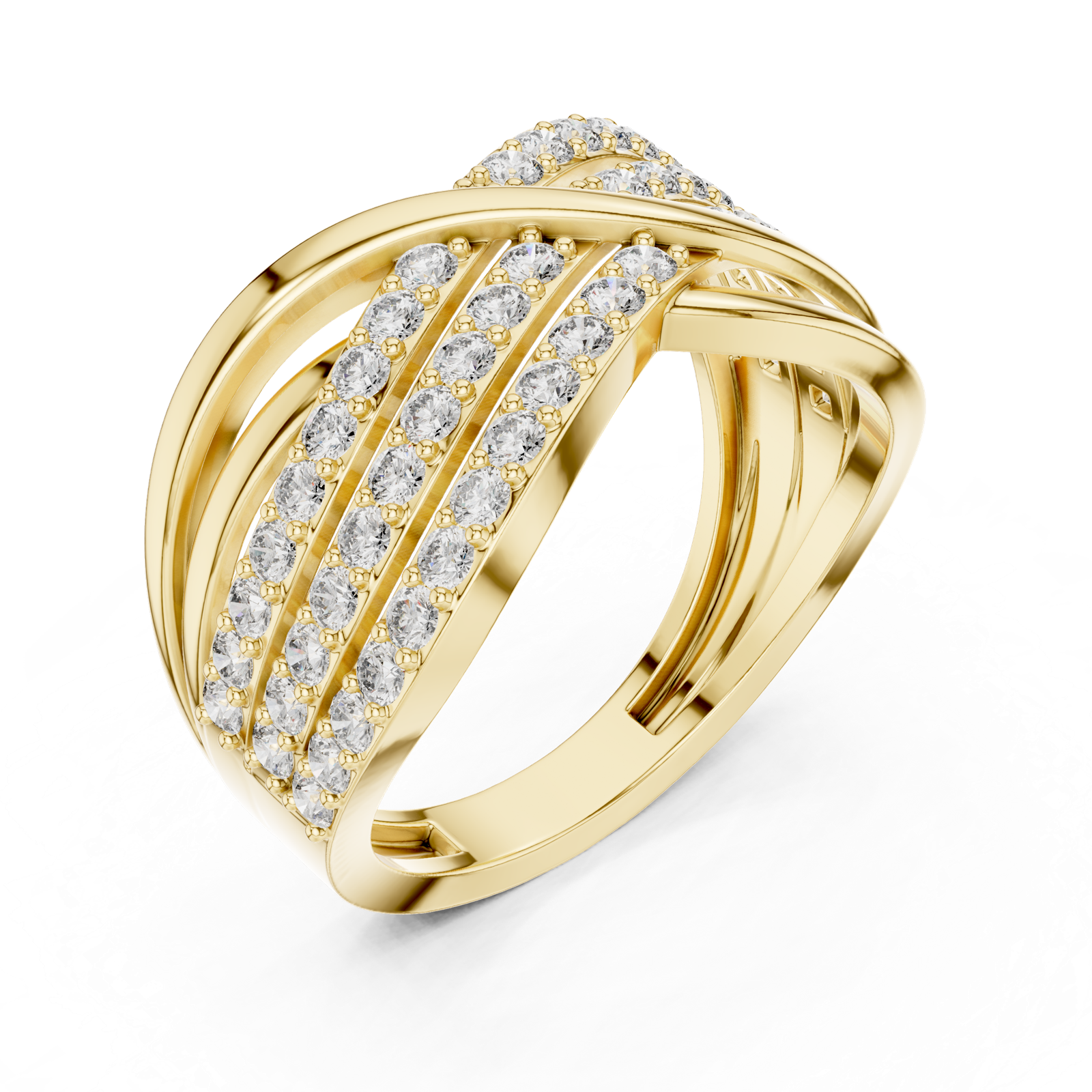 14K Solid Gold Lab Diamond Crossover Ring, Yellow Gold, view 2