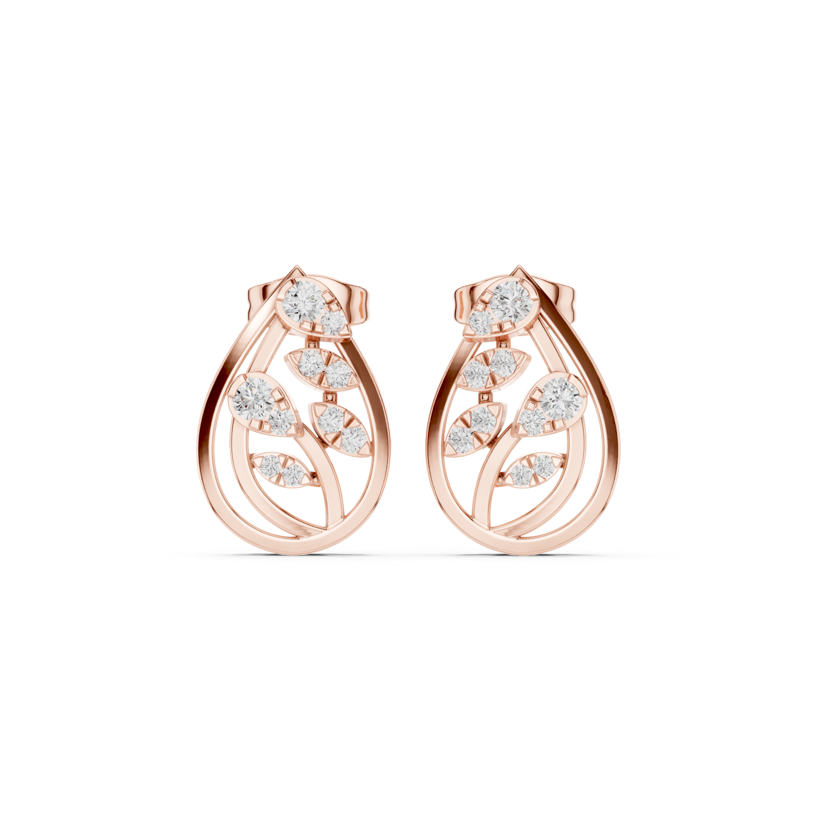 14K Solid Gold Lab Diamond Cluster Earrings, Rose Gold